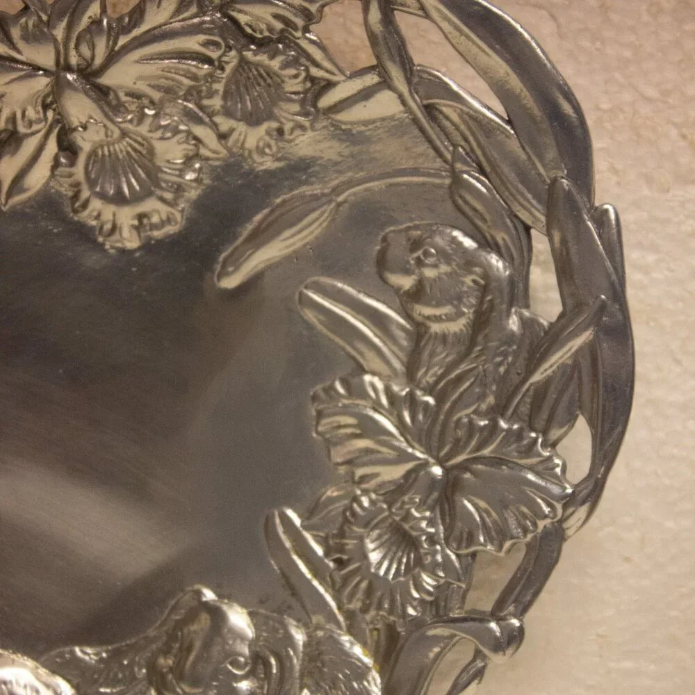 Vintage Arthur Court Heart Plate with Bunnies and Orchids Aluminum 10 Inch